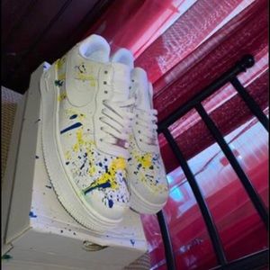 Blue& Yellow Dripp Nike Air Force 1’s Customized By Preciouss Customss